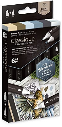 Crafter's Companion Spectrum Noir Classique Blend Twin Tip Blendable Alcohol Based Marker Set with Japanese Nibs - Pack of 6 - Perfect for Colouring, Drawing & Illustration (Shade & Tone Pack)