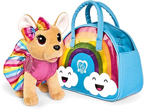 Simba 105893438 - Chichi Love Rainbow, Chihuahua Plüschhund in süßem Regenbogenoutfit mit passender Tasche, 20cm, ab 3 Jahre