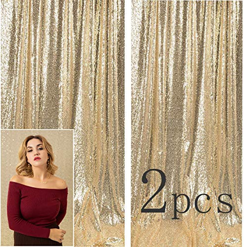 Kate Foto Hintergrund(X2) Champagner Gold Hintergrund Fotografie Hochzeit Party Dekoration Pailletten Flash Hochzeit Fotokabine 4x7ft /1,25x2,2m