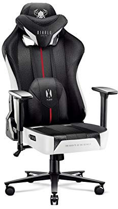 Diablo X-Player 2.0 Gaming Stuhl für Kinder Bürostuhl Gamer Chair Stoff 3D Armlehnen Ergonomisches Design Nacken/- Lendenkissen Wippfunktion Weiß-Schwarz Kids (S)