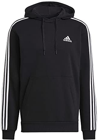 adidas Herren Essentials Fleece 3-Stripes Hoodie, Black / White, L
