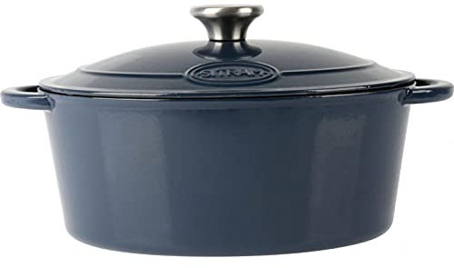 MegaStore Express Cocotte en Fonte Ovale Induction 6.5 litres Myrtille intérieur Blanc