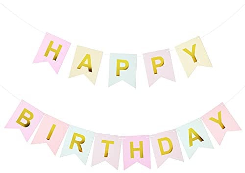 MEJOSER Birthday Girlande Happy Birthday Girlande Banner Geburtstagsgirlande Geburtstag Girlande für Geburtstag Party Dekoration (Bunt-Pastellfarbe)