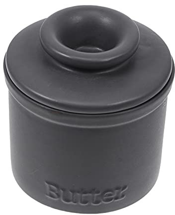 Cabilock Céramique Française Beurre Pot Beurre de Style Ferme Keeper Stockage Pot Beurre Plat de Service pour Comptoir (Noir)