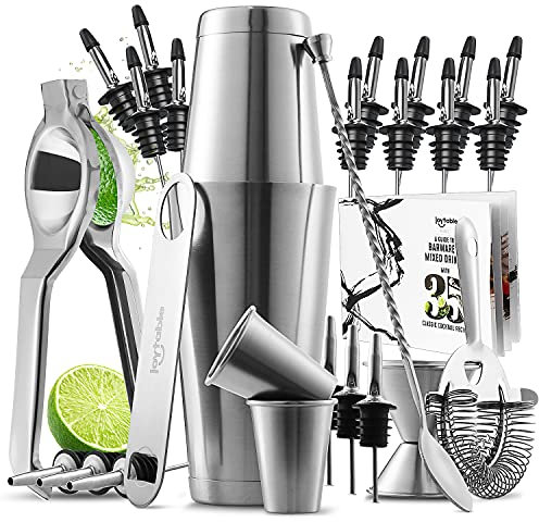 JoyTable Barista Kit - Set di strumenti da bar - Set da 30 pz - Set di strumenti per cocktail - Barista Barista Barista Shaker Bar Tool Set con 12 versatori, spremiagrumi e ottimo ricettario