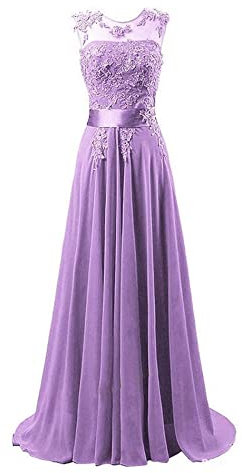 WTWVIAN Vestido de novia largo de la dama de honor de la dama de honor de la gasa del cuello redondo de las mujeres, Lila, 40