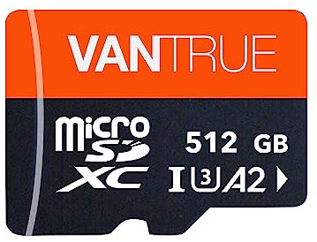 Vantrue 512GB Memory Card MicroSDXC UHS-I A2 High Speed 4K UHD Video High Speed Transfer Monitoring SD Card APC A2 with Adapter for Dash Cams, Body Cams, Action Camera, Surveillance & Security Cams