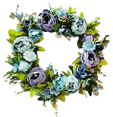 QYLJZB 40cm Künstliche Pfingstrosen Girlande Blau Frühling Künstliche Blumen Girlande mit Blättern für Eingangstür Wand Fenster Hochzeit Party Dekoration