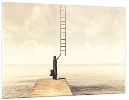 Wandbilder Dekoration Wohnzimmer Symbol Frau Leiter Bilder auf Glas 120x80cm Glasbild Schlafzimmer Küche Deko Wand Kunstdruck Art Groß XXL Wanddeko Bild im Glas Modern Wall Decor GAA120x80-4339