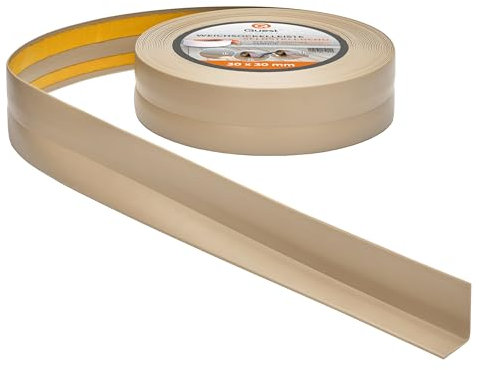Quest Battiscopa Morbido Adesivo - 30 mm x 30 mm - Finitura Flessibile, Listello in PVC, Profilo Angolare per Cucina, Bagno, Parete, Pavimento - Decorativo, Resistente ai raggi UV (Beige, 10m)