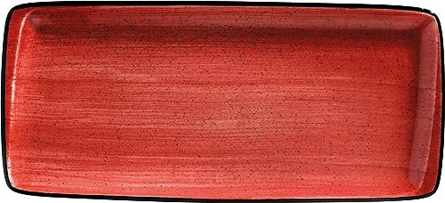 Lot de 6 assiettes de service rectangulaires en porcelaine - Rouge crème Bonna Aura Passion Moove - 34 x 16 cm - Protection des bords