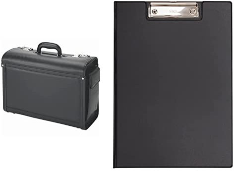 Alassio 45028 - Pilotenkoffer GENOVA, aus strapazierfähigem Lederimitat, 46 x 35 x 20,5 cm, schwarz & Maul Schreibmappe mit Folienüberzug, Aufklappbares Klemmbrett, Innentasche, Größe A4 hoch, Schwarz