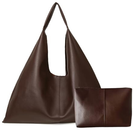 YLYYHH Weiche Leder Shopper Damen, Leder Handtasche Damen Groß, Leder Schultertasche und Geldbörse fÜR Mädchen, Veganes Leder Slouchy Bag Hobo-Taschen, Coffee
