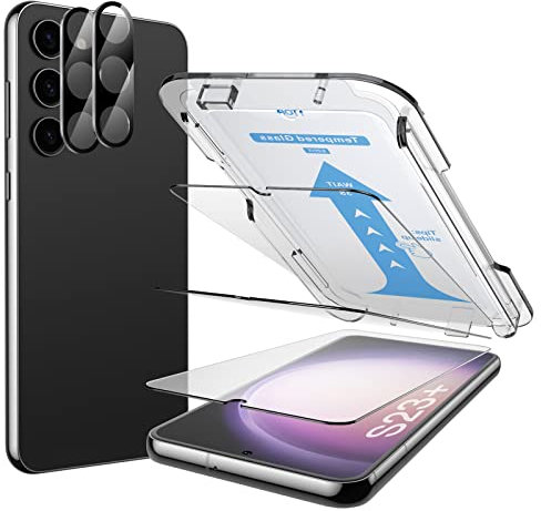 Mowei 3+2 Piezas Protector Pantalla para Samsung Galaxy S23 Plus, 3X Cristal Templado y 2X Protectores de Lente de Cámara, Dureza 9H, Huellas Dactilares ID, Compatible con Funda
