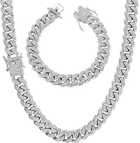 YADOCA Iced Out Kette Herren Cuban Link Chain Miami Kubanische Kette Halskette Armband Gold Silber Kette Bling Diamant Kette Armband Hip Hop Schmuck für Männer Frauen