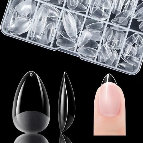Gelike ec Capsule Americaine Ongle Gel, PMMA Faux Ongles Court Amande 120 Pièces 12 Tailles Couverture Complète, Capsule Pose Americaine Ongle Transparente
