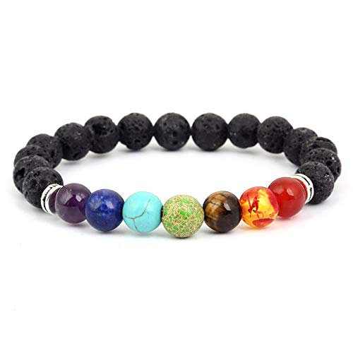 Chakra Armband 8mm Lavastein 7 Chakra Aromatherapie Ätherisches Öl Diffusor Armband Chakra Religion Heilung Elastischer Naturstein Yoga Perlen Armband Armreif Unisex