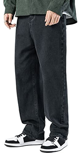 Sawmew Herren Jeans Hosen Y2K Baggy Hip Hop Jeans Gerades Bein Gewaschene Vintage Denim Hosen Teenager Jungen Skateboard Hosen Streetwear (Color : Black, Size : S)