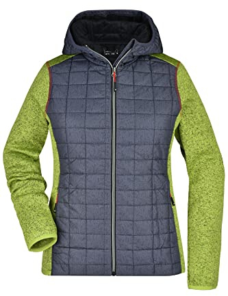 James & Nicholson Damen Strickfleece Hybridjacke - Leicht taillierte Kapuzenjacke im Materialmix | Farbe: kiwi-melange/anthracite-melange | Grösse: L