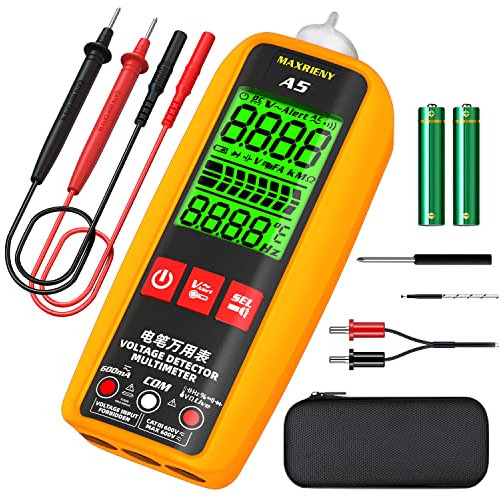 MAXRIENY Multimetro Digitale Intelligente Tester di Ampere Elettrici 6000 Conteggi Voltmetro Amperometro VFC Capacità Diodo Temperatura Corrente Resistenza Frequenza Continuità Tester di tensione