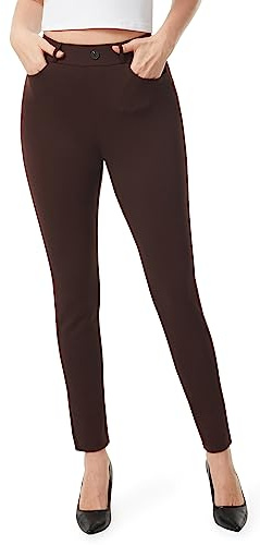 AFITNE Work Trousers for Women UK 30'' - High Waist Ladies Stretchy Casual Business Smart Tailored Trousers Womens Office Suit Pants with Pockets Brown M