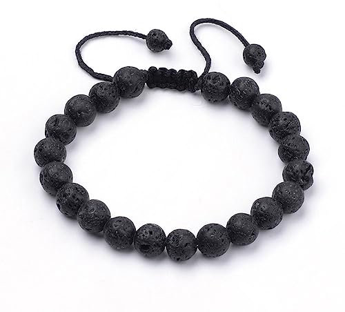Eden Stone Lavanstein Armband Damen und Herren mit 8mm Lava Stein Perlen Kugeln Schwarz größen Verstellbar