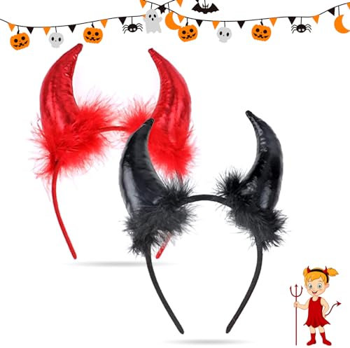 LIVESTN 2 Stück Teufelsohren Teufel Ohren Haarband Teufelshörner Haarreif Fasching Karneval Halloween Party Kostüm Haarschmuck Stirnband Kopfschmuck für Mardi Gras Masquerade Party Foto Requisiten