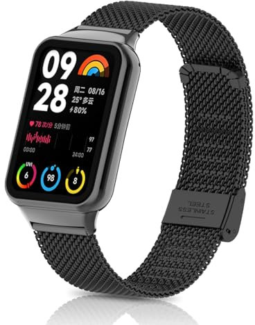 KeeFos Metall Armband Kompatibel mit Xiaomi Smart Band 9 Pro/8 Pro/Redmi Watch 5/Redmi Watch 4, Herren Damen Uhrenarmband, Edelstahl Metall Ersatzarmband für Xiaomi Mi Band 9 Pro/8 Pro - Schwarz