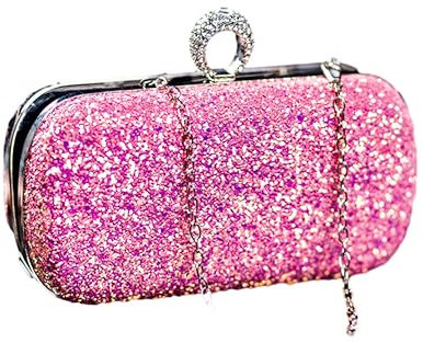 Hixingo Damen Cocktail Abendtasche Elegante Kette Tasche Clutch Bag für Frauen Kleine Glitzer Handtasche Party Clutch Geldbörse für Hochzeit Parteien Abschlussball (Rosa,19x11x5cm)