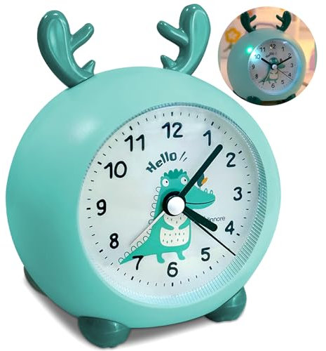 Yeelan Kinderwecker, Wecker ohne Ticken, Wecker mit Licht, Kinderwecker für Schulanfänger, Batteriebetriebene, Wecker Laut für Tiefschläfer, Kinder Wecker für Mädchen Jungen,Grün