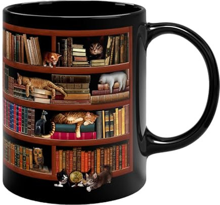 Gomice Bookshelf Mug Library Shelf Mug,Creative Space Bookshelf Cat Design Book Mug Book Club Cup, Book Lover Coffee Mug,Novelty Funny Book Ceramic Coffee Mug, for Readers
