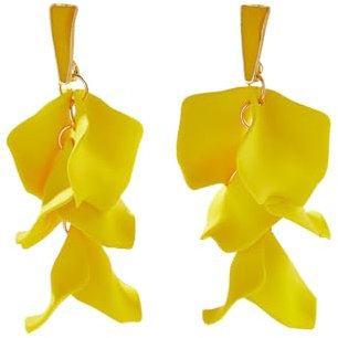 TOFBS Earrings for Women Rose Flower Pendant Petal Long Earrings S925 Sterling Silver Dangly Drop Boho Statement Earrings for Women and Girls Yellow