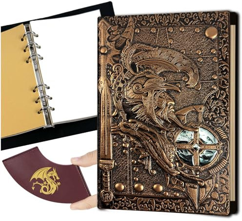 DDFE DND Binder-Notizbuch, 3D-Leder, geprägtes Tagebuch, Schreiben, Zeichnen, 400 Seiten, für Dungeons and Dragons/D&D, tolles RPG-Zubehör, Nerdy-Geschenke für DM's und Spieler, Mädchen, Damen, Herren