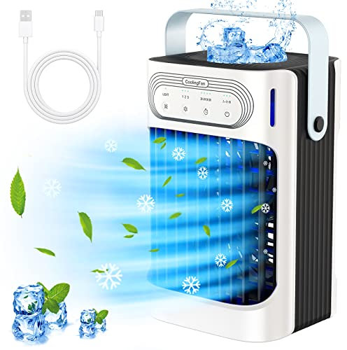 Aire Acondicionado Portatil, YeXhot Enfriador De Aire, 800ml, 3 Velocidades Del Viento Y Temporización De 2-8 Horas, 3 Nieblas Frías Y 7 Luces LED, Mini Aire Acondicionado Portátil Para Uso Personal
