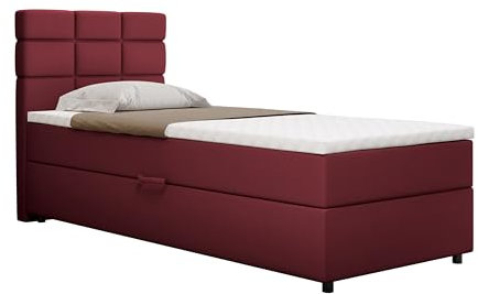 Boxspringbett Reve, 90x200 Polsterbett mit Bettkast und Topper - rot