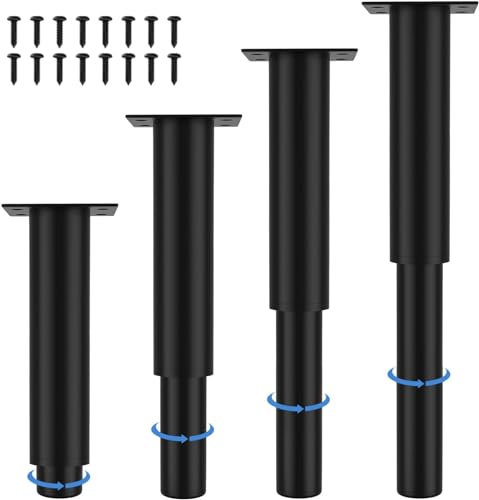 TINMAGI 4pcs Pieds de Meubles Réglables Pied Cuisine Pieds de Sommier à Lattes Universel Pied de Lit à Visser Metal sans Perçage 18-32cm Hauteur pour Pieds d'armoire, Table Basse, Canapé Jambe Table