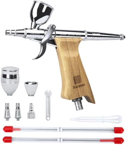 Bucasso Airbrush Kit, Air Brush Sprühpistole mit 0,3 mm/0,5 mm/0,8 mm Nadeln/Düsen-Sets, 3cc/7cc/11cc austauschbarem Flüssigkeitsbecher zum Malen von Modelliernägeln Kuchen Tattoo Makeup (W001-B)
