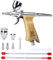 Bucasso Airbrush Kit, Air Brush Spray Gun with 0.3mm/0.5mm/0.8mm Needles/Nozzle Sets, 3cc/7cc/11cc Replaceable Fluid Cup for Painting Model Nails Cake Tattoo Makeup (Burlywood01)