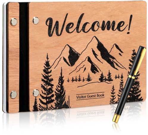 Skyygemm Holzhütte Gästebuch für Ferienhaus mit Stift 120 Seiten 8 x 6 Zoll Willkommen Gästeschild im Buch Besucher Vermietung Besucherbuch