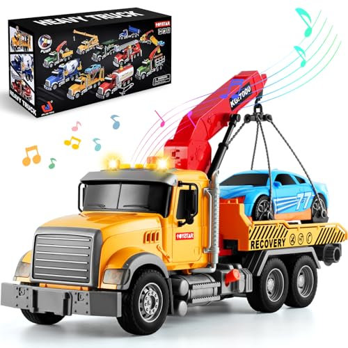Herenar Depanneuse Jouet, 1:16 Camion Depanneuse Jouet pour Enfant + Véhicule, Gros Camion Jouet avec Lumière et Son, Transporteur Voiture, Camion Cadeau pour Garçon Fille 3 4 5 6 Ans