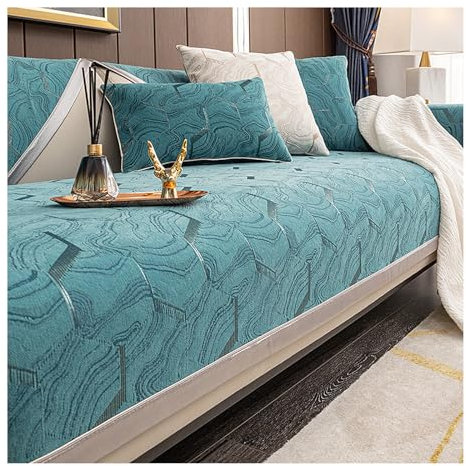 Tauzveok Sofaüberzug rutschfeste, Chenille Sofa überzug, Sofadecken für Sitzfläche, Für L Shape, Eck, 3 2 4 Sitzer Couchbezug,Grün,90 * 160cm