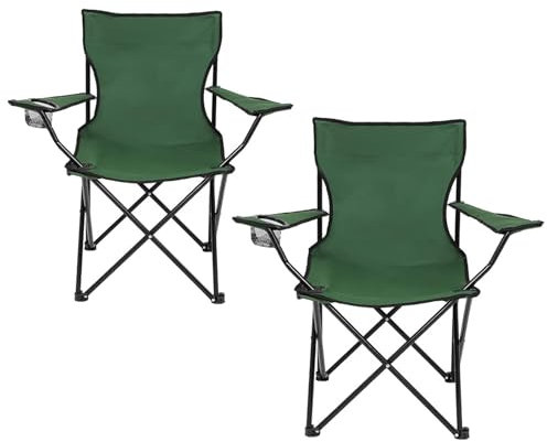 Set of 2 Folding Camping Chairs Seat, Outdoor Portable Garden Folding Camp Chair with Cup Holder, Comfortable Beach Chair for Camping, Fishing, Parties, Barbecue - Green