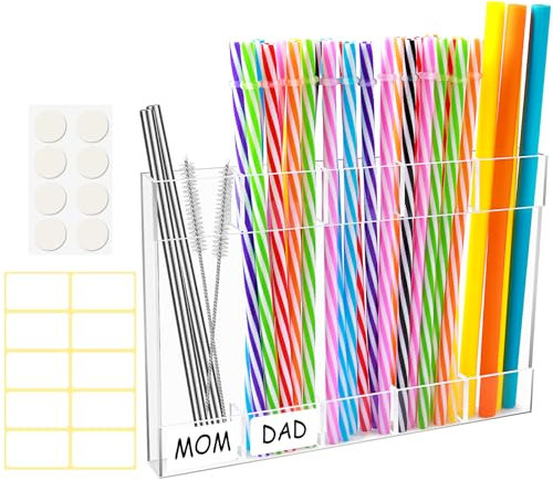 Yiilead Acryl Strohhalm Organizer, Strohhalm Aufbewahrung mit Doppelseitigem Klebeband,Wiederverwendbare Schrankspeicher