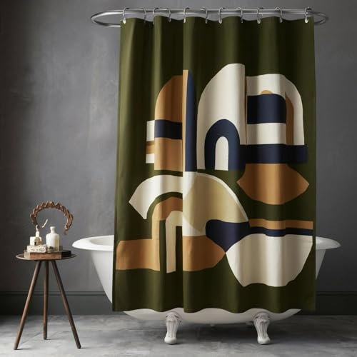 IEUUUB Rideau de Douche Boho du Milieu du siècle, Rideau de semeur Vert Abstrait Feuilles d'olivier Rideau de Douche esthétique Rideau de décoration de Salle de Bain 90x190cm/35x75in(LxH)