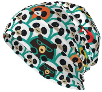 FJQWKLF Farbige Panda-Beanie-Mütze, warme, Dehnbare Strickmütze für Erwachsene, leichte, lässige Totenkopf-Chemo-Kappe, Kopfbedeckung für Männer und Frauen