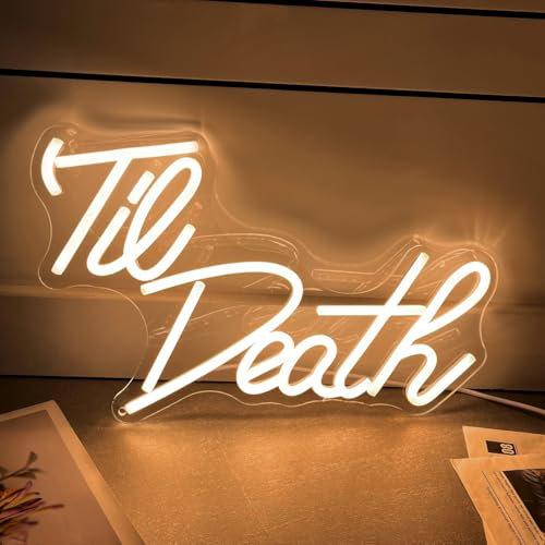 Til Death Neon Sign for Wall Decor Warm White Led Til Death Light Sign for Wedding Engagement Birthday Anniversary Proposal Party Til Death Do Us Party Decor Valentines Day Gifts