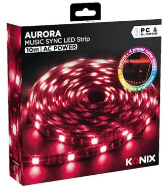 Konix Gaming-LED-Lichtband Aurora 10 m - 16 Farben - Musiksynchronisation - 180°-Flexibilität - Selbstklebende Beschichtung - Netzstecker