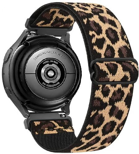 Elastisches Nylon Ersatzarmband für Samsung Galaxy Watch 6 Classic/5 Pro/4/3/FE, 20mm Sport-Armband (Leopardblack)