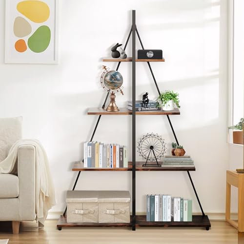 Estantería para libros, estante de escalera de 4 niveles, estantería de escalera con estructura en forma de A de velero, estantería industrial de pie para dormitorio, sala de estar, baño, oficina en