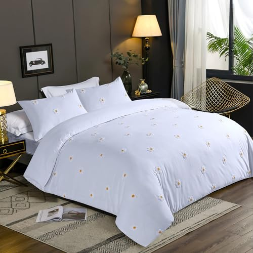 LYMA Bedding Duvet Cover Set Double Daisy Tufted, OEKO-TEX Certified, Ultra Soft NanoPlush Double Brushed Quick Dry Fabric & Button Closure, Wrinkle Fade Resistant Quilt Cover with Pillowcases (White)